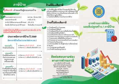 แผ่นพับประชาสัมพันธ์การชำระภาษีที่ดิน / ภาษีป้าย ประจำปีงบประมาณ 2569